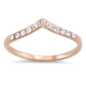 Sterling Silver Ring – Rose Gold Chevron CZ Band (Size 8, Sample)